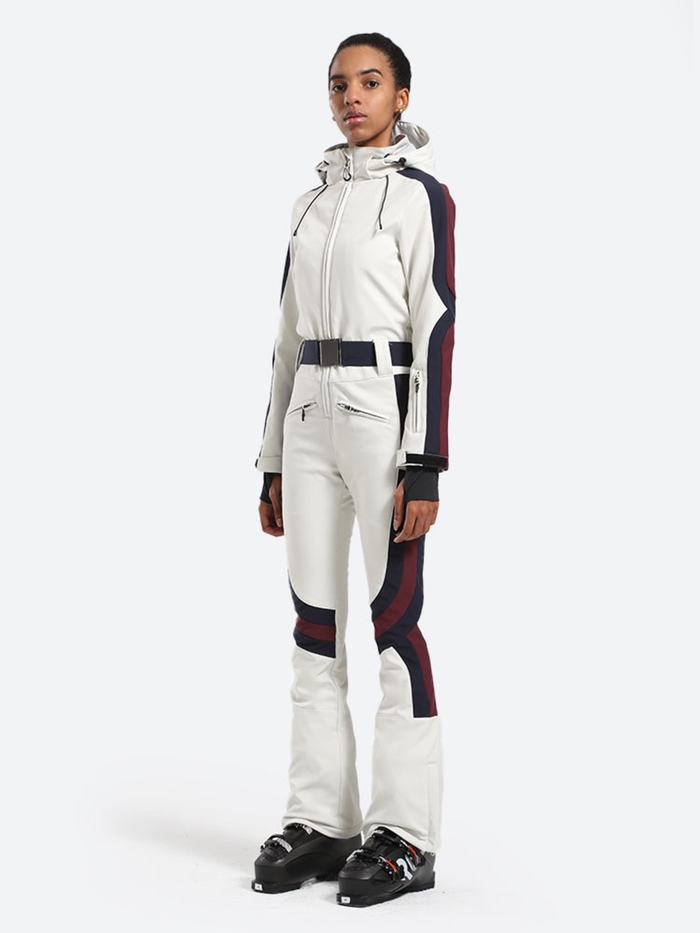GSou Snow Women's Ivory Stylish Athleticism One-Piece Ski Suit, M